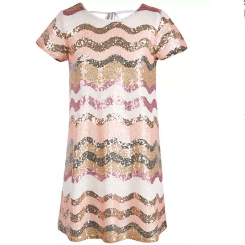 Big Girls Chevron Sequin Shift Dress